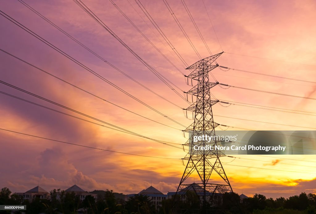 Electrical Pylons Tower During Sunset