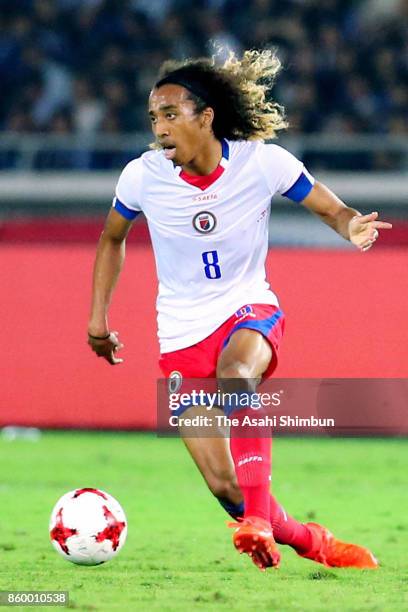 Zachary Herivaux of Haiti in action during the international friendly match between Japan and Haiti at Nissan Stadium on October 10, 2017 in...