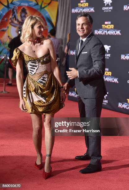 Sunrise Coigney and Mark Ruffalo attend the Premiere Of Disney And Marvel's "Thor: Ragnarok" - Arrivals on October 10, 2017 in Los Angeles,...