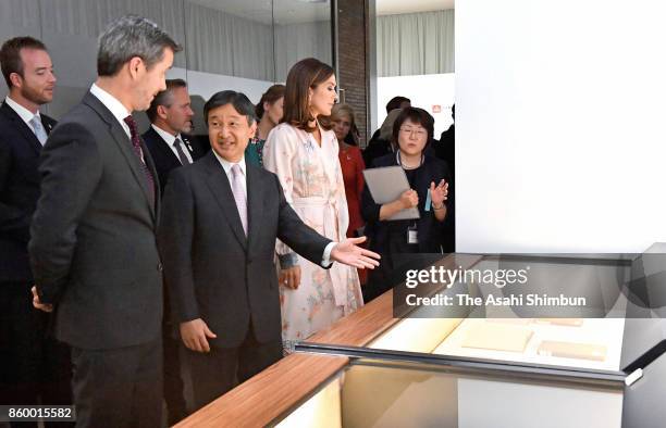 Crown Prince Frederik and Crown Princess Mary of Denmark visit the National Archives of Japan with Japanese Crown Prince Naruhito on October 10, 2017...