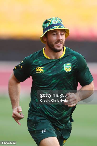 Ben Hunt runs during an Australian Kangaroos Rugby League World Cup training session at Suncorp Stadium on October 11, 2017 in Brisbane, Australia.