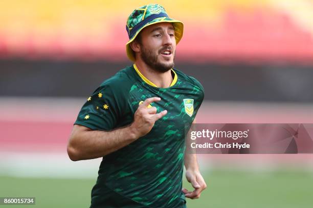 Ben Hunt runs during an Australian Kangaroos Rugby League World Cup training session at Suncorp Stadium on October 11, 2017 in Brisbane, Australia.