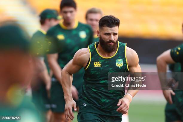 Josh Mansour runs during an Australian Kangaroos Rugby League World Cup training session at Suncorp Stadium on October 11, 2017 in Brisbane,...
