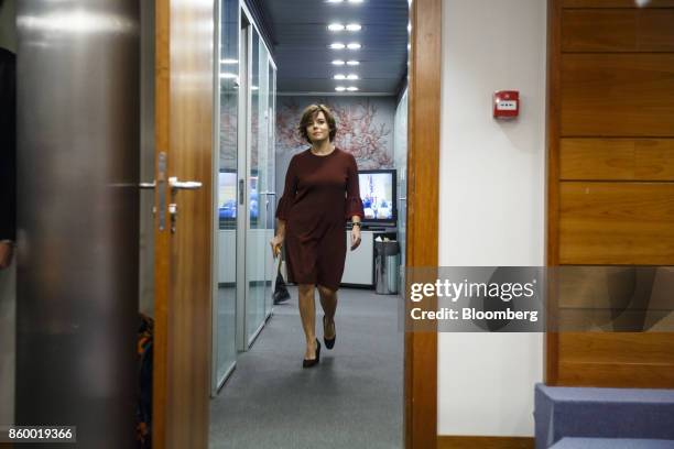 Soraya Saenz de Santamaria, Spain's deputy prime minister, arrives for a news conference in Madrid, Spain, on Tuesday, Oct. 10, 2017. Today Mr....