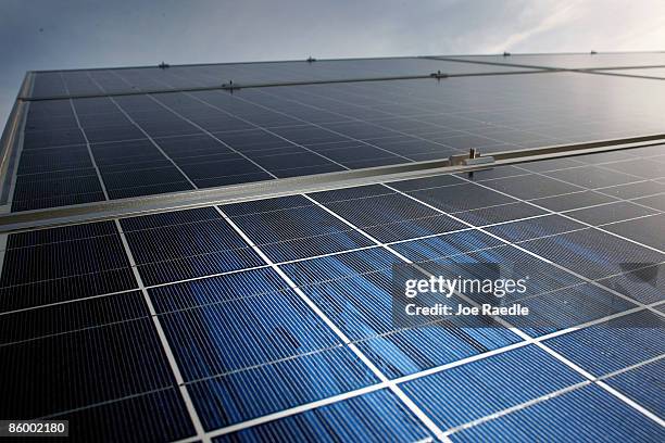 Solar panel system is seen at the Leveda Brown Environmental Park and Transfer Station on April 16, 2009 in Gainesville, Florida. Recently the city...