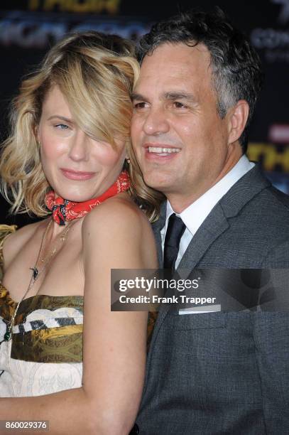 Actors Mark Ruffalo and Sunrise Coigney attend the premiere of Disney and Marvel's "Thor: Ragnarok" on October 10, 2017 at the El Capitan Theater in...