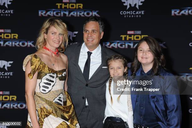 Actors Mark Ruffalo and Sunrise Coigney attend the premiere of Disney and Marvel's "Thor: Ragnarok" on October 10, 2017 at the El Capitan Theater in...