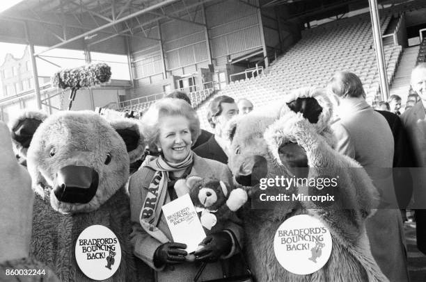 Margaret Thatcher PM, visits Valley Parade, home of Bradford City Football Club, Friday 20th February 1987,The Prime Minister inspected the...