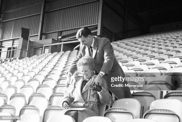 Margaret Thatcher PM, visits Valley Parade, home of Bradford City Football Club, Friday 20th February 1987,The Prime Minister inspected the...