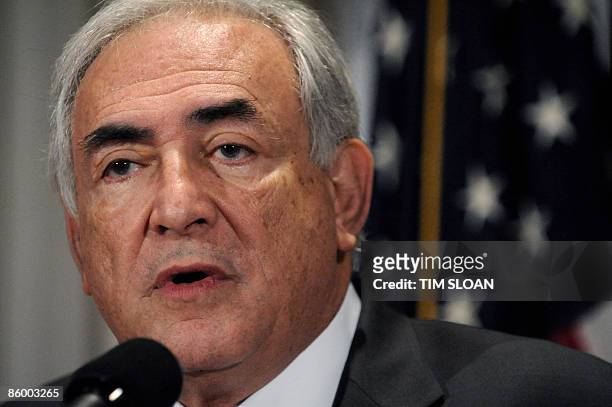 Dominique Strauss-Kahn, managing director of the International Monetary Fund makes remarks on the world economic recession at the National Press Club...
