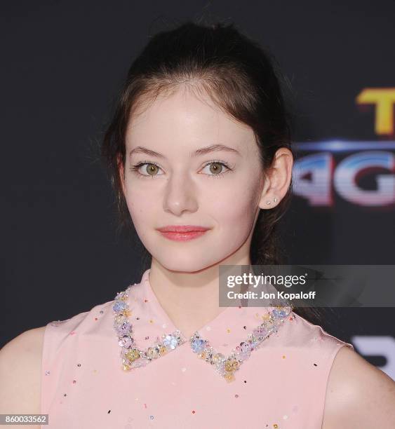 Actress Mackenzie Foy arrives at the Los Angeles Premiere "Thor: Ragnarok" on October 10, 2017 in Hollywood, California.