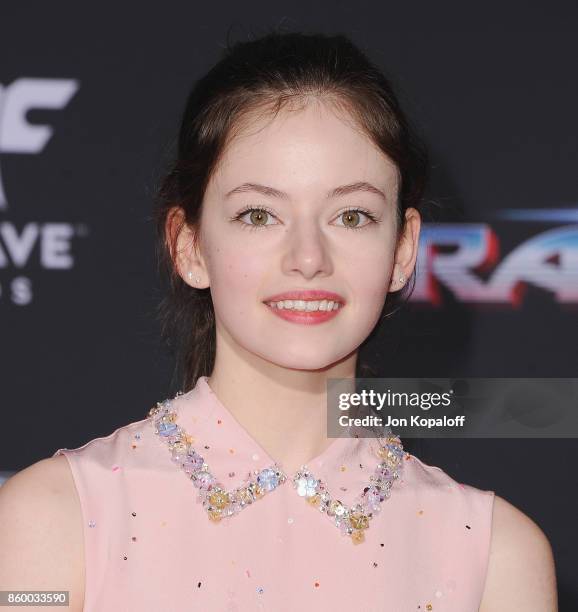 Actress Mackenzie Foy arrives at the Los Angeles Premiere "Thor: Ragnarok" on October 10, 2017 in Hollywood, California.