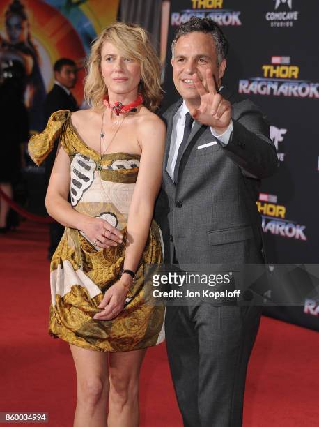 Actor Mark Ruffalo and wife Sunrise Coigney arrive at the Los Angeles Premiere "Thor: Ragnarok" on October 10, 2017 in Hollywood, California.