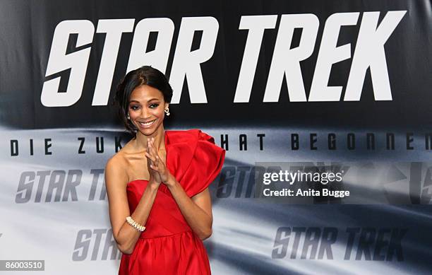 Actress Zoe Saldana attends the "Star Trek" Germany premiere on April 16, 2009 in Berlin, Germany.