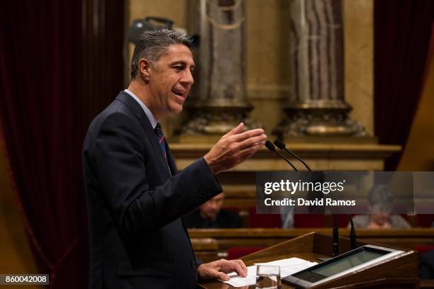 President of the Popular Party of Catalonia Xavier Garcia Albiol speaks to the Catalan Parliament on October 10, 2017 in Barcelona, Spain. After the...