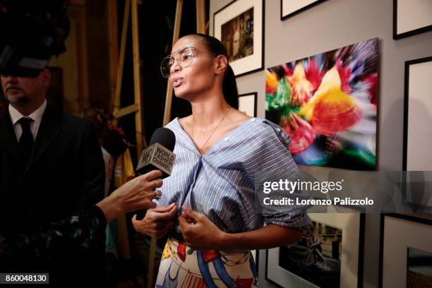 Model is seen backstage ahead of the Stella Jean show during Milan Fashion Week Spring/Summer 2018on September 24, 2017 in Milan, Italy.