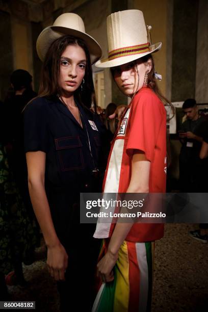 Model is seen backstage ahead of the Stella Jean show during Milan Fashion Week Spring/Summer 2018on September 24, 2017 in Milan, Italy.