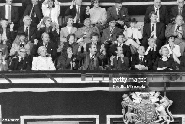 Watford chairman Elton John and Renate Blauel pictured watching the 1984 FA Cup Final at Wembley Stadium. Final score Everton 2 v Watford FC 0, 19th...