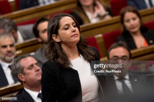 Ciudadanos spokewoman Ines Arrimadas, during the declaration. Carles Puigdemont, president of the Catalan government, declares the republic and...