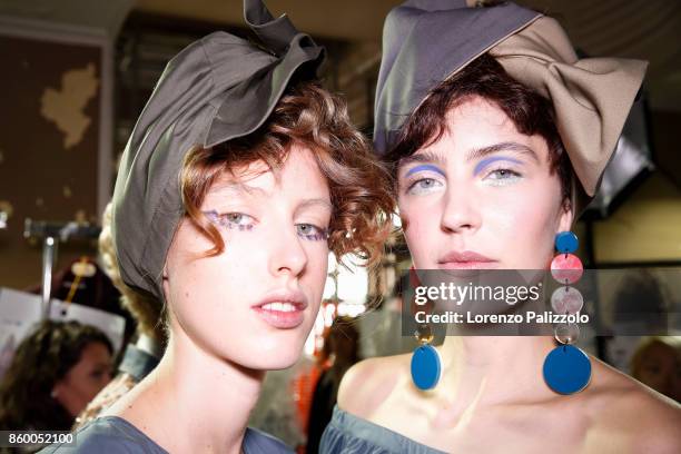 Models are seen backstage ahead of the Antonio Marras show during Milan Fashion Week Spring/Summer 2018on September 23, 2017 in Milan, Italy.