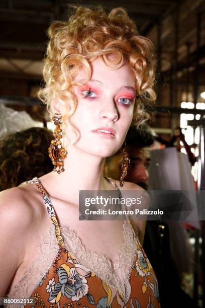 Model is seen backstage ahead of the Antonio Marras show during Milan Fashion Week Spring/Summer 2018on September 23, 2017 in Milan, Italy.