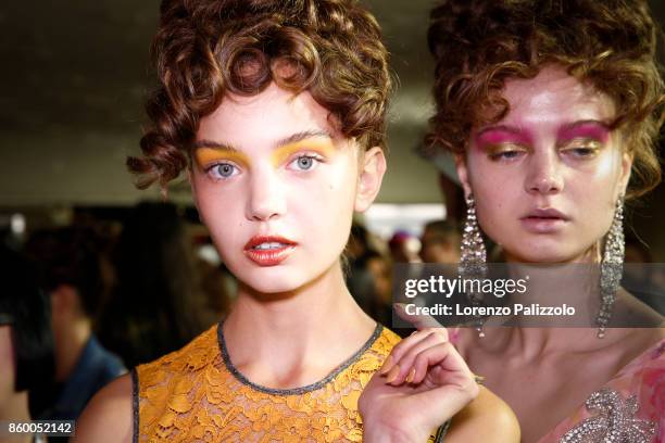 Models are seen backstage ahead of the Antonio Marras show during Milan Fashion Week Spring/Summer 2018on September 23, 2017 in Milan, Italy.