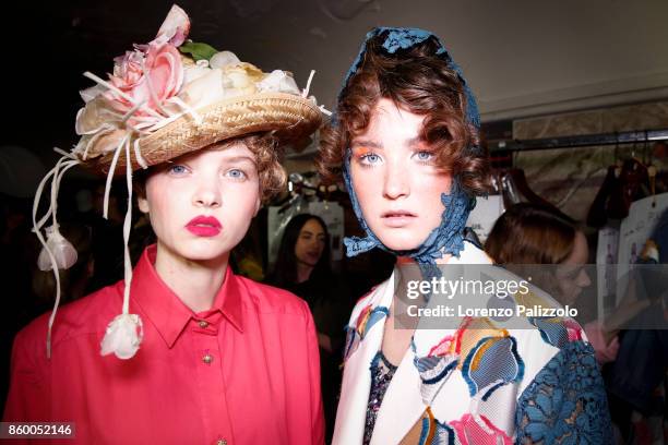 Models are seen backstage ahead of the Antonio Marras show during Milan Fashion Week Spring/Summer 2018on September 23, 2017 in Milan, Italy.