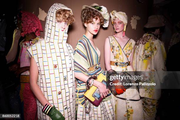 Models are seen backstage ahead of the Antonio Marras show during Milan Fashion Week Spring/Summer 2018on September 23, 2017 in Milan, Italy.