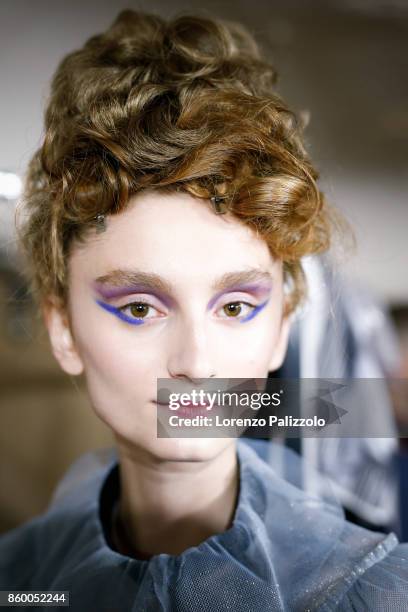 Model is seen backstage ahead of the Antonio Marras show during Milan Fashion Week Spring/Summer 2018on September 23, 2017 in Milan, Italy.