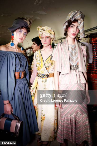 Models are seen backstage ahead of the Antonio Marras show during Milan Fashion Week Spring/Summer 2018on September 23, 2017 in Milan, Italy.