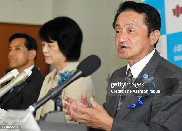 Former abductees by North Korea Yasushi Chimura and his wife Fukie attend a press conference after a meeting demanding the return of abductees on...