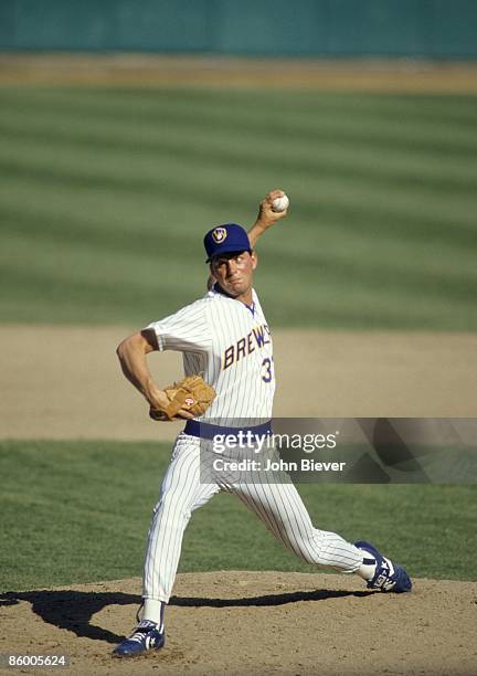 Milwaukee Brewers Dan Plesac in action, pitching vs Texas Rangers. Milwaukee, WI 4/18/1987 CREDIT: John Biever