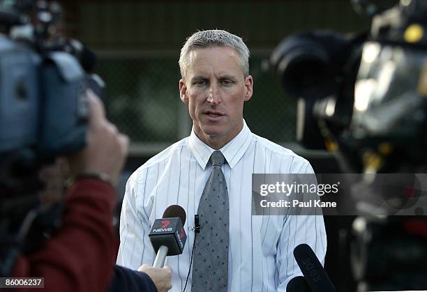 Tim Shackleton, CEO of the Royal Flying Doctor Service of Western Australia addresses the media after the arrival of 2 casualties on a RFDS aircraft...