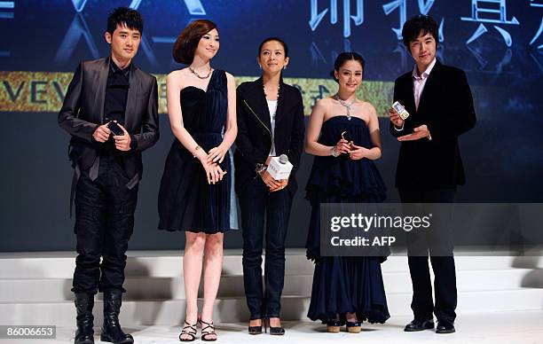 Chinese actress Zhang Ziyi together with actor Ren Quan , Taiwan popstar Patty Hou , Hong Kong singer/actress Gillian Chung at the launch of the...