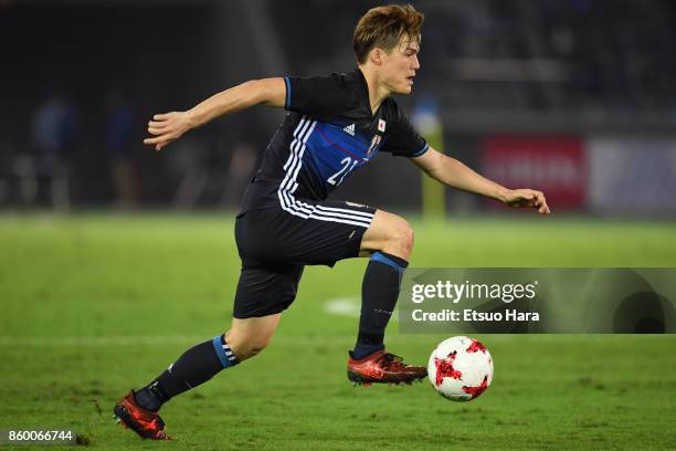 Gotoku Sakai of Japan in action during the international friendly match between Japan and Haiti at Nissan Stadium on October 10, 2017 in Yokohama,...