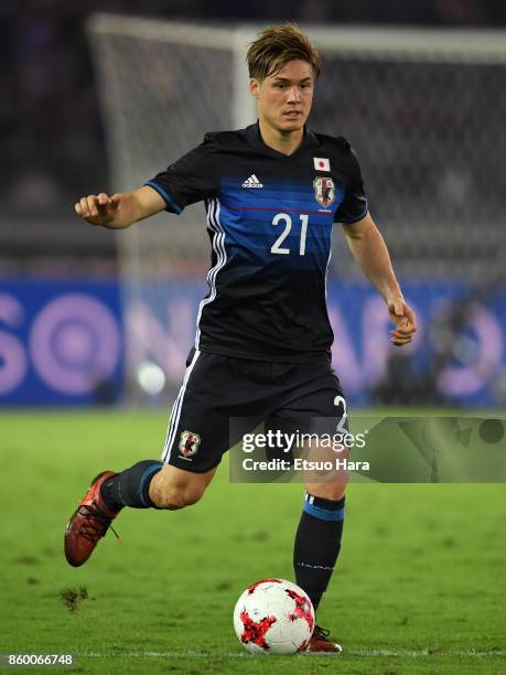 Gotoku Sakai of Japan in action during the international friendly match between Japan and Haiti at Nissan Stadium on October 10, 2017 in Yokohama,...