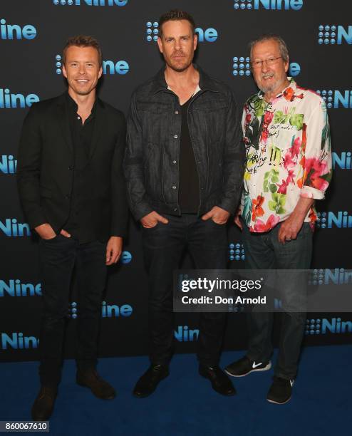 Todd Lasance, Aaron Jeffreys and Michael Caton pose during the Channel Nine Upfronts 2018 event on October 11, 2017 in Sydney, Australia.