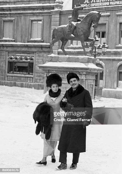 The American actress Geraldine Chaplin during the filming of " Doctor Zhivago" with the Egyptian actor Omar Sharif Madrid, Spain.
