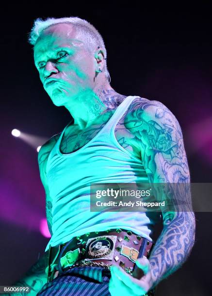 Keith Flint of The Prodigy performs on stage at Wembley Arena on April 16, 2009 in London, England.