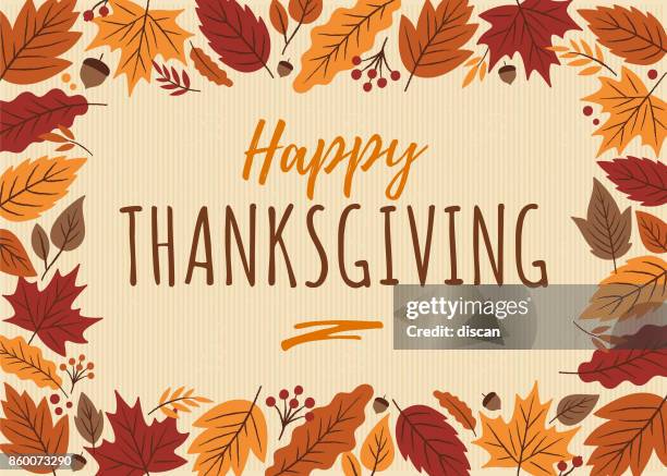 happy thanksgiving card with leaves frame. - thanksgiving vector stock illustrations