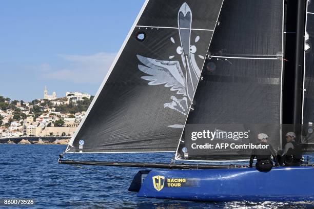 Japanese skipper Mamma Aiuto skipps his GC32 multihull during a training session for "Marseille One Design", an event aiming to gather together the...