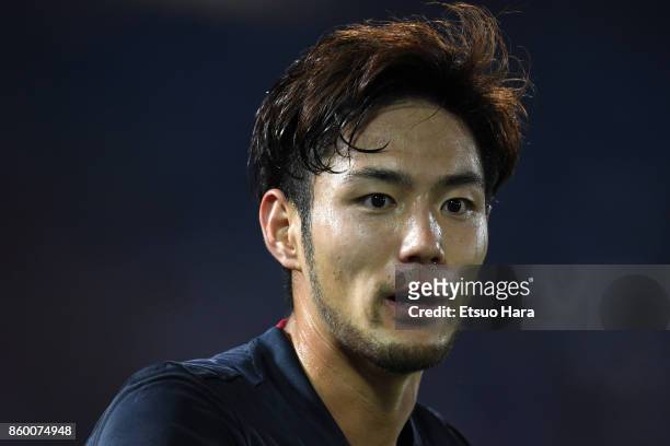 Kenyu Sugimoto of Japan looks on during the international friendly match between Japan and Haiti at Nissan Stadium on October 10, 2017 in Yokohama,...