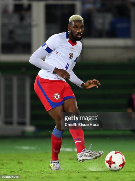 Jems Geffrard of Haiti in action during the international friendly match between Japan and Haiti at Nissan Stadium on October 10, 2017 in Yokohama,...