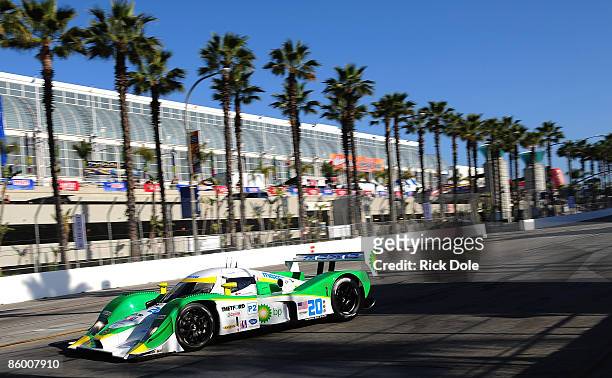 Butch Leitzinger and Marino Franchitti drive the Dyson Racing Lola B09 86 Mazda during practice for the Tequila Patron American Le Mans Series at...