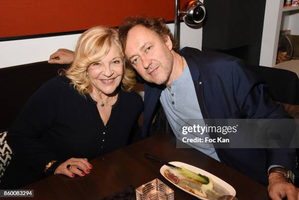 Singer Nicoletta and Jean Christophe Molinierr attend Olivier Michel Private Dinner Party at Sens Uniques Restaurant on October 10, 2017 in Paris,...