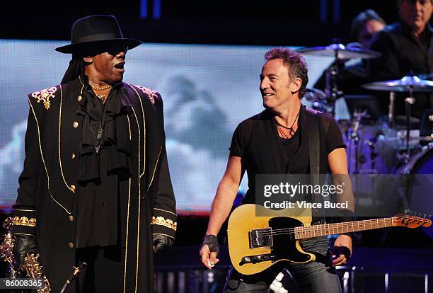 Bruce Springsteen and Clarence Clemons and the E Street Band perform at the Los Angeles Sports Arena on April 16, 2009 in Los Angeles, California.