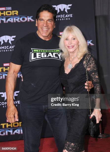 Actor Lou Ferigno and wife Carla Ferigno attend the World premiere of Disney and Marvel's 'Thor: Ragnarok' at El Capitan Theatre on October 10, 2017...