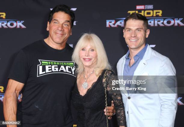 Actor Lou Ferigno, wife Carla Ferigno and son actor Lou Ferigno, Jr. Attend the World premiere of Disney and Marvel's 'Thor: Ragnarok' at El Capitan...