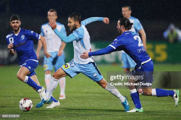 Milos Ninkovic of Sydney FC kicks the ball during the FFA Cup Semi Final match between South Melbourne FC and Sydney FC at Lakeside Stadium on...