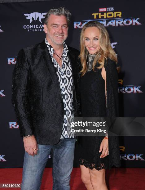 Actor Ray Stevenson and Elisabetta Caraccia attend the World premiere of Disney and Marvel's 'Thor: Ragnarok' at El Capitan Theatre on October 10,...